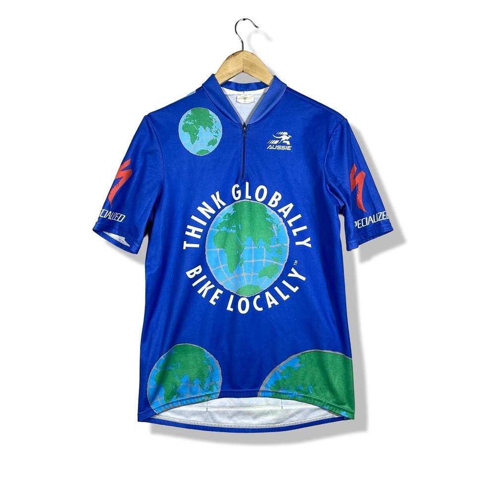 Vintage Aussie Specialized Cycling Jersey Mens L Blue Earth Day One Less Car